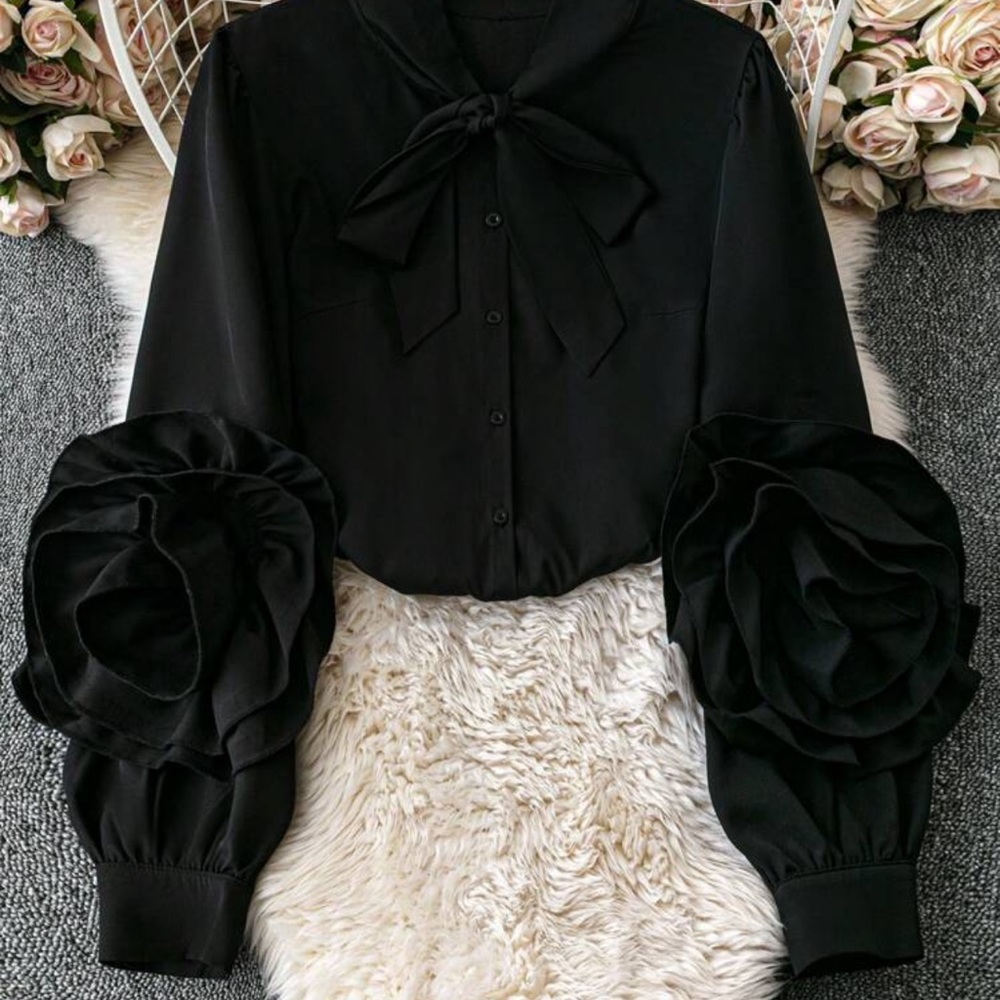 Elegant Black Women's Top with Statement Sleeves